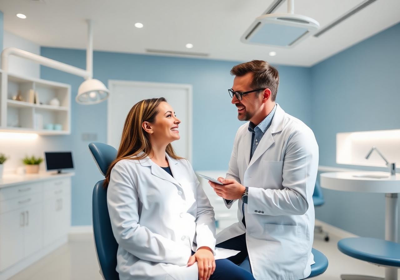 Dentist consulting a patient in a modern clinic